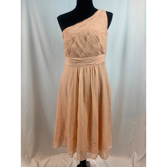 Ann Taylor Dresses & Skirts - Ann Taylor Peach Silk One Shoulder Pleated Cocktail Dress Size 4 Wedding Guest